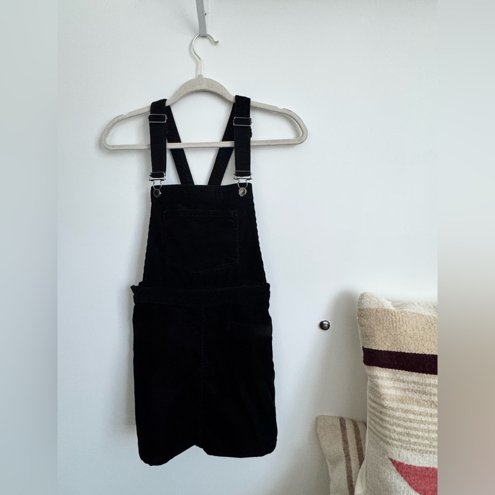 Black Corduroy Overalls Mini Dress